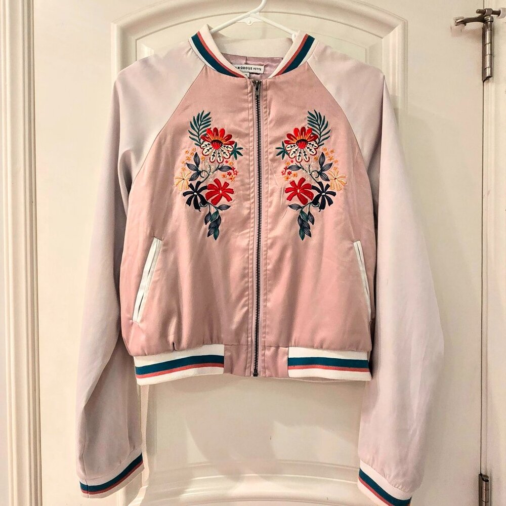 Pink and White Floral Bomber Jacket